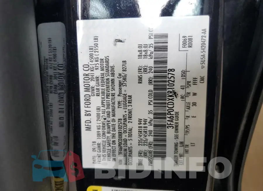 3FA6P0CDXKR102578 Photo# 12