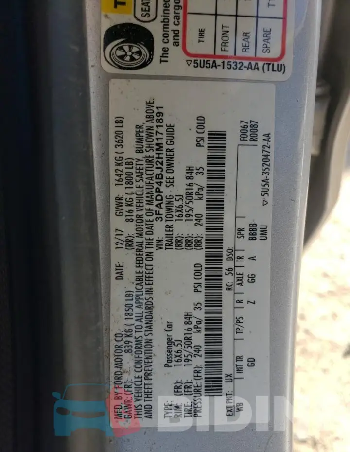 3FADP4BJ2HM171891 Photo# 12