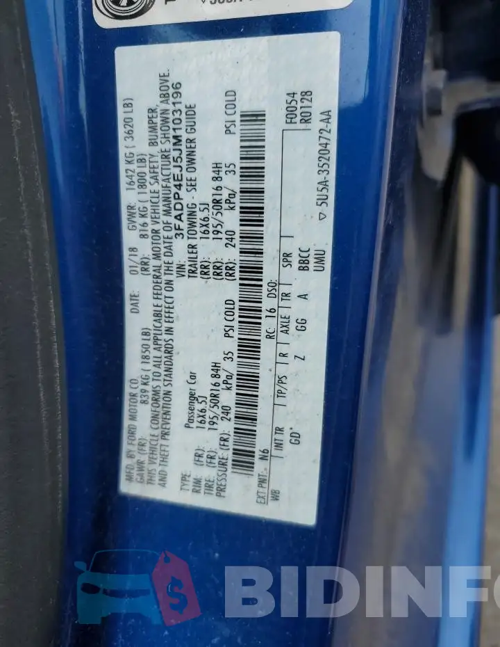 3FADP4EJ5JM103196 Photo# 12
