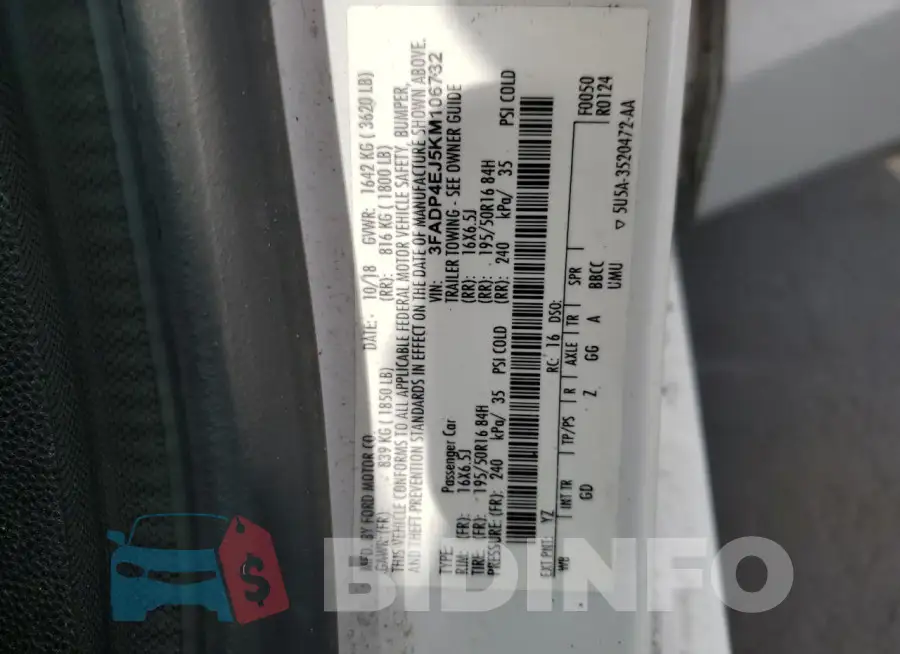 3FADP4EJ5KM106732 Photo# 12