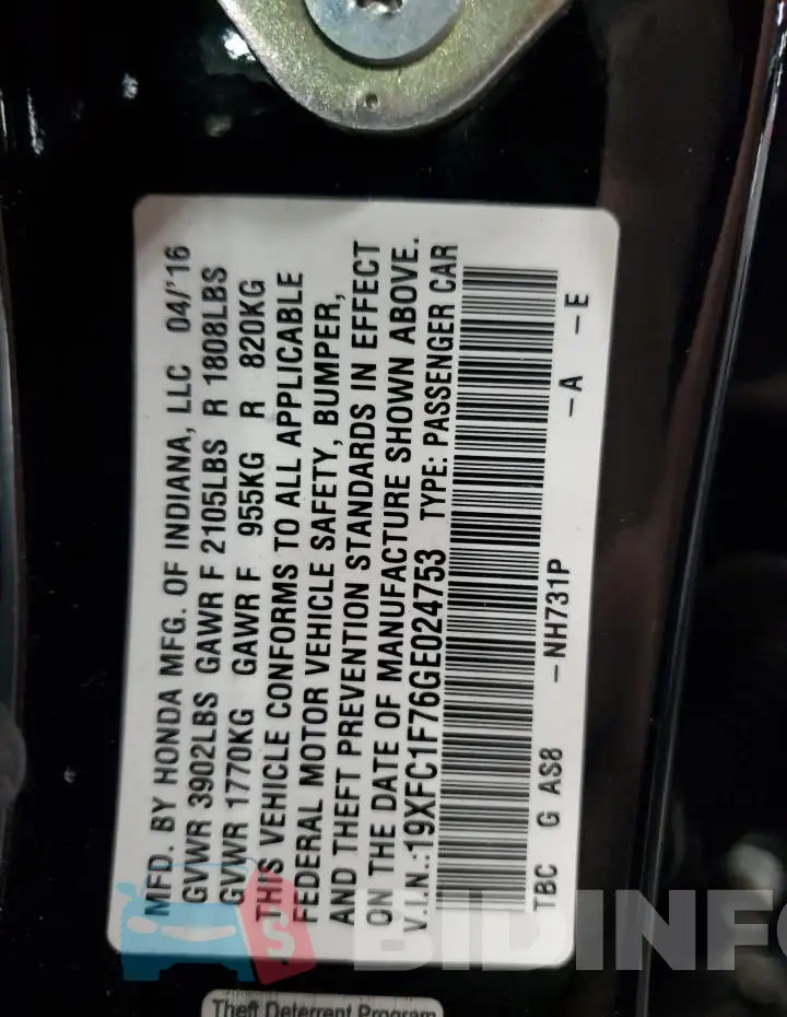 19XFC1F76GE024753 Photo# 12