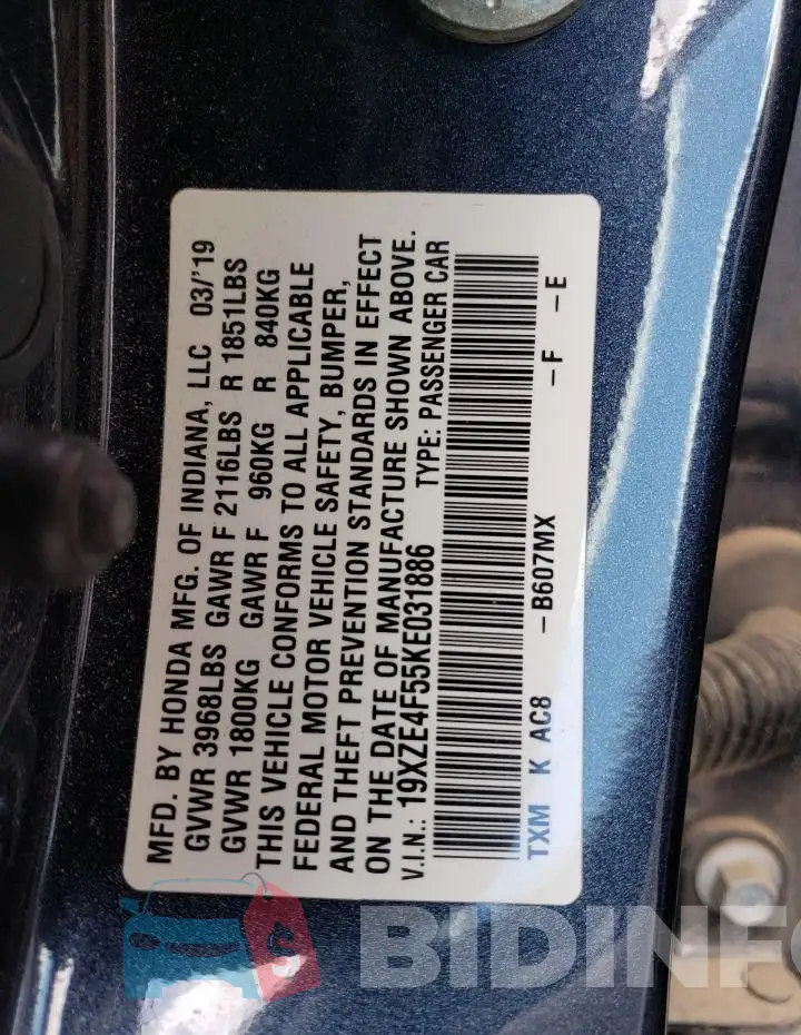 19XZE4F55KE031886 Photo# 12