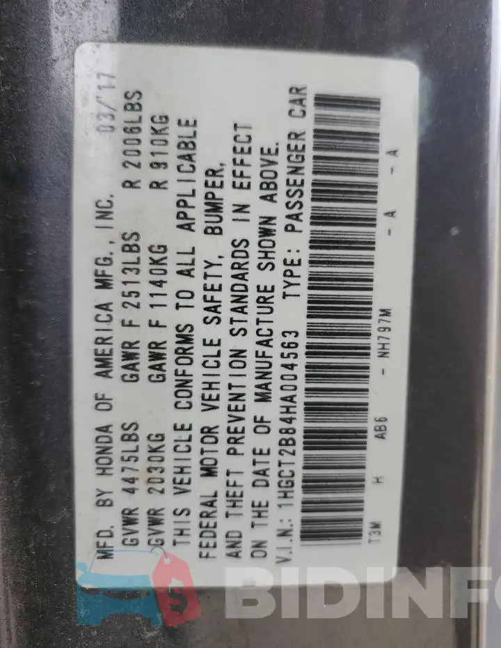 1HGCT2B84HA004563 Photo# 12