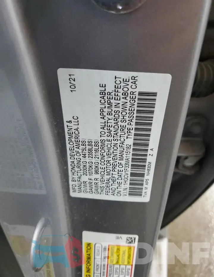 1HGCV1F33MA115182 Photo# 12