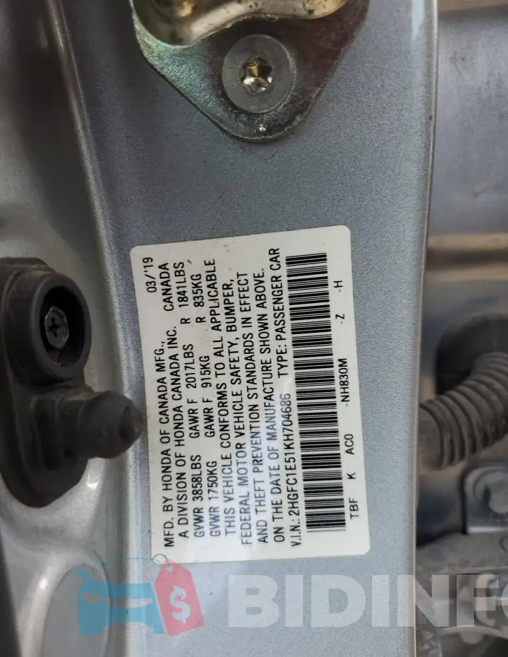 2HGFC1E51KH704686 Photo# 12