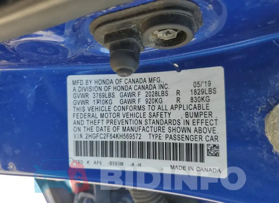 2HGFC2F64KH569572 Photo# 12
