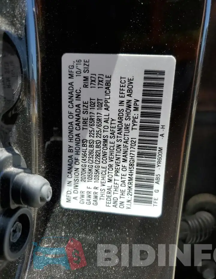 2HKRM4H58GH717021 Photo# 13