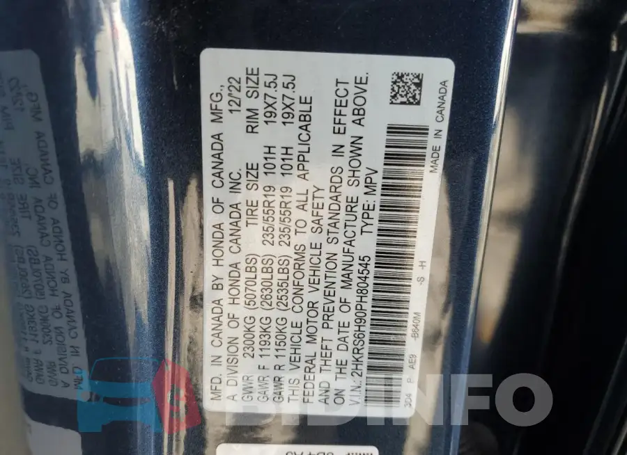 2HKRS6H90PH804545 Photo# 13