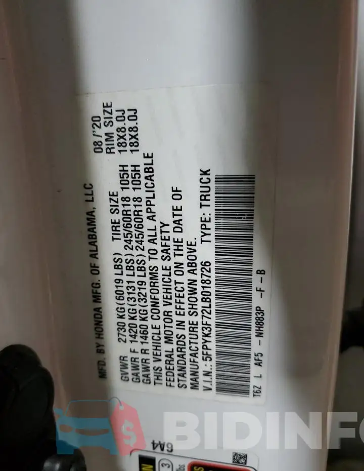 5FPYK3F72LB018726 Photo# 13
