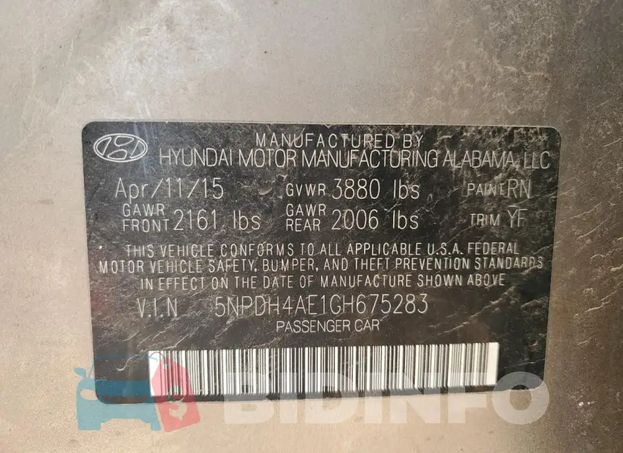 5NPDH4AE1GH675283 Photo# 12