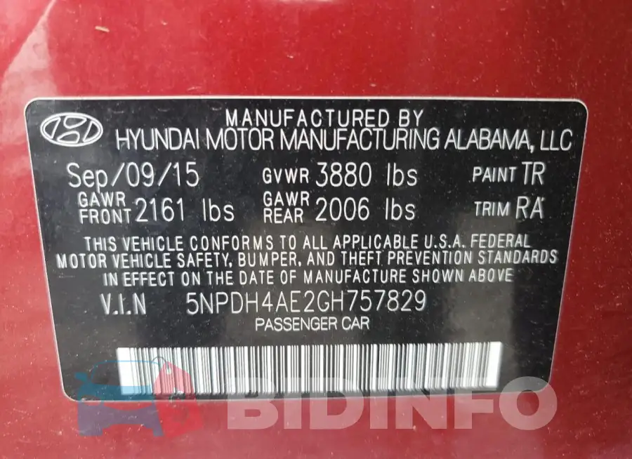5NPDH4AE2GH757829 Photo# 13