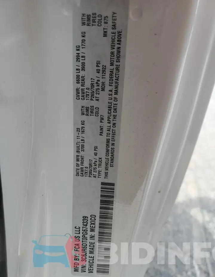 3C6JR6DT0PG674339 Photo# 13