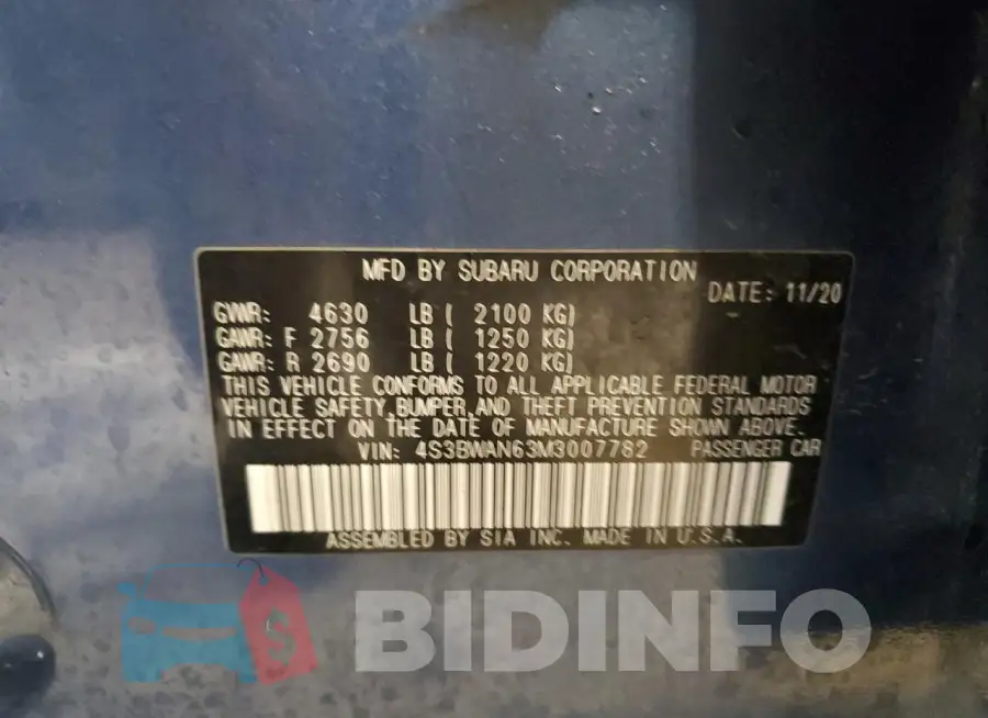 4S3BWAN63M3007782 Photo# 12
