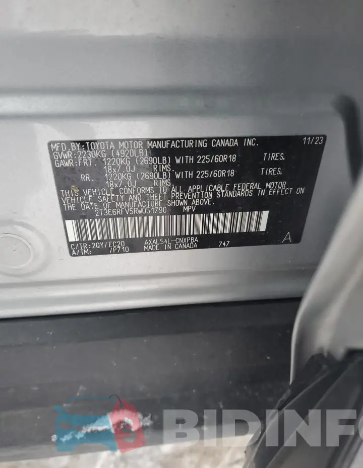 2T3E6RFV5RW051790 Photo# 13