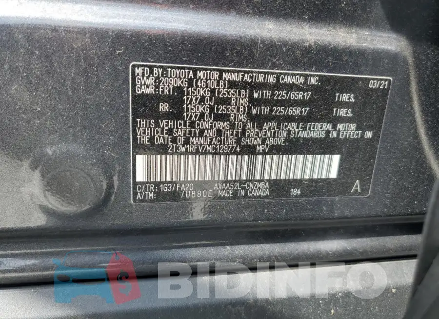 2T3W1RFV7MC129774 Photo# 14