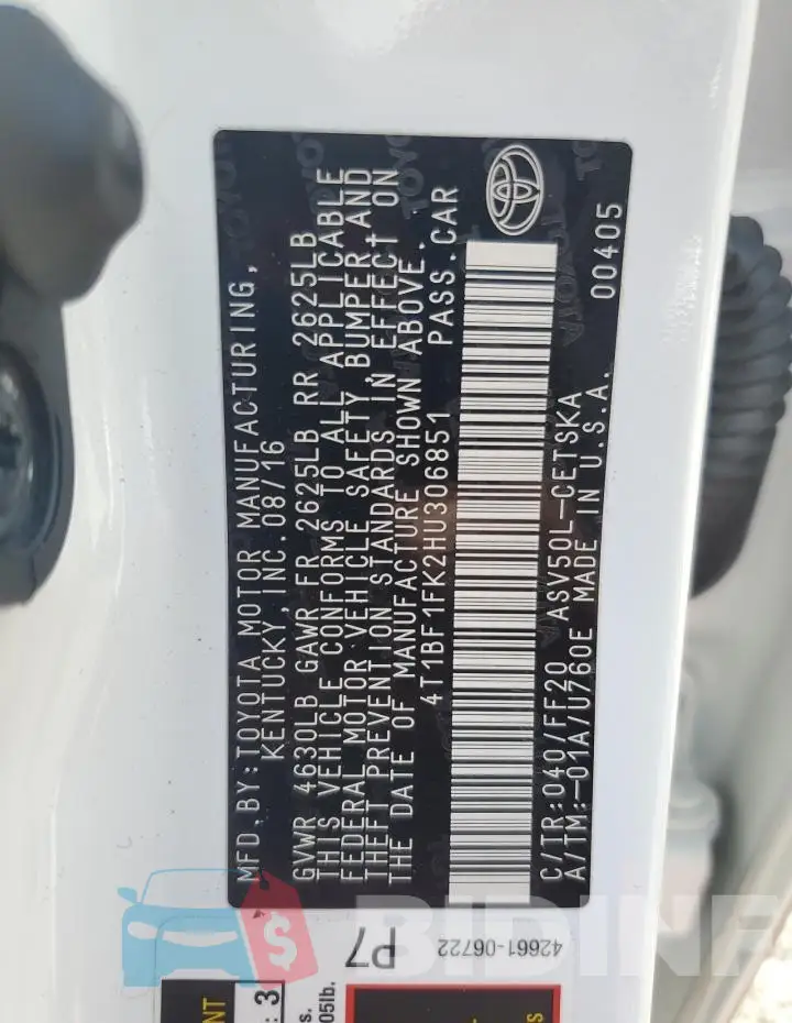4T1BF1FK2HU306851 Photo# 13