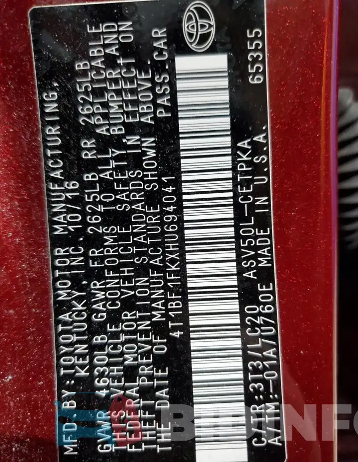 4T1BF1FKXHU694041 Photo# 12