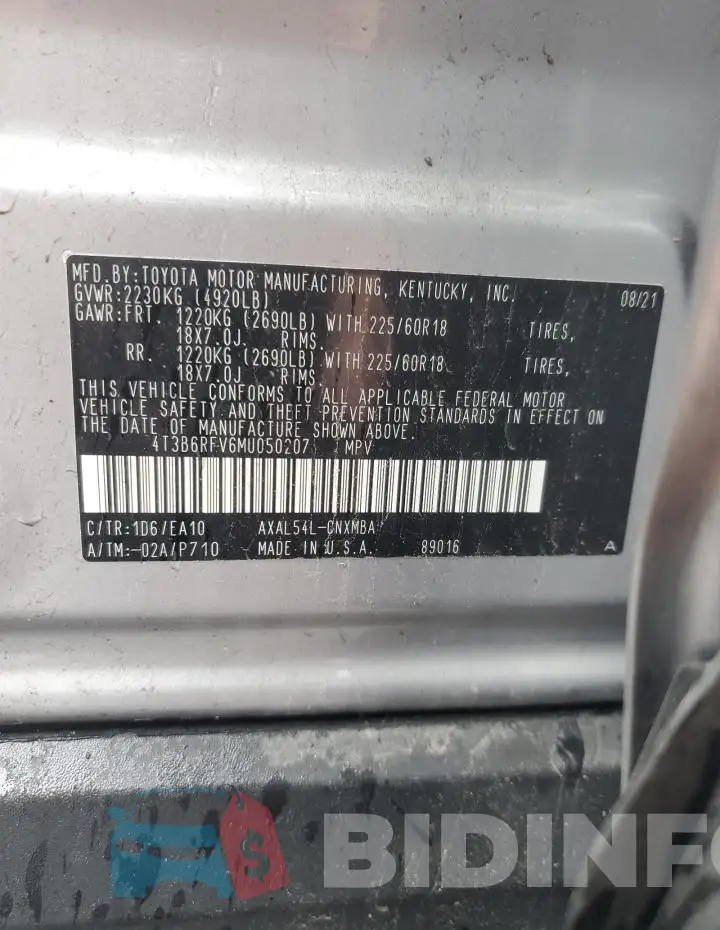 4T3B6RFV6MU050207 Photo# 13