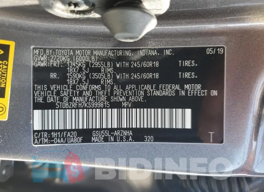5TDBZRFH7KS999815 Photo# 13