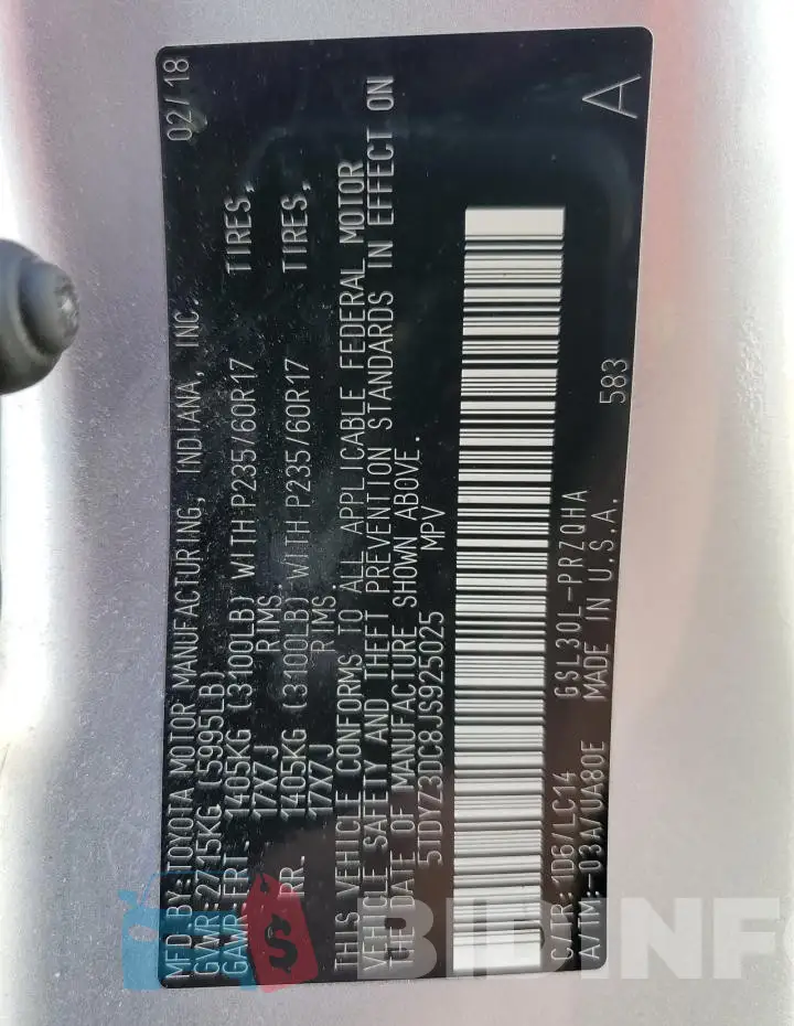 5TDYZ3DC8JS925025 Photo# 13