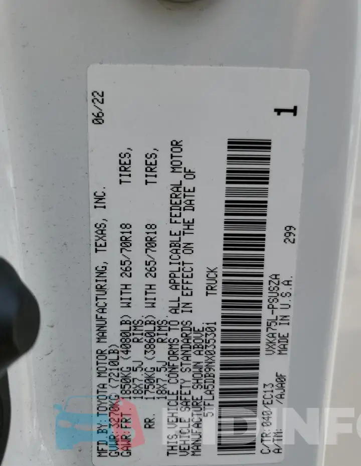 5TFLA5DB9NX035301 Photo# 12