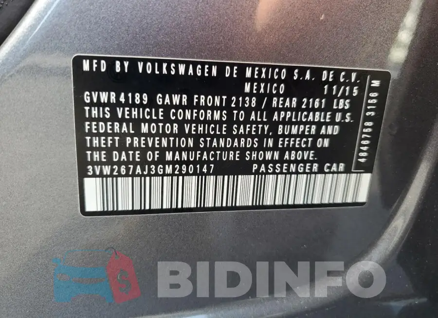 3VW267AJ3GM290147 Photo# 12