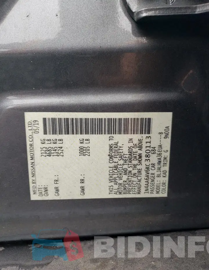 1N4AA6AV6KC380113 Photo# 12