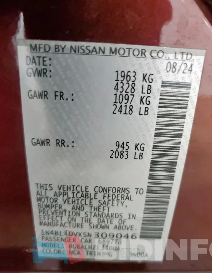 1N4BL4DVXSN309046 Photo# 12