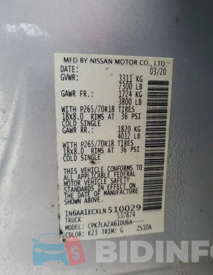 1N6AA1ECXLN510029 Photo# 12