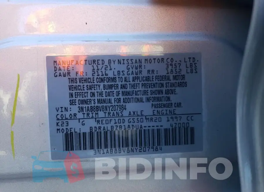 3N1AB8BV8NY207984 Photo# 12