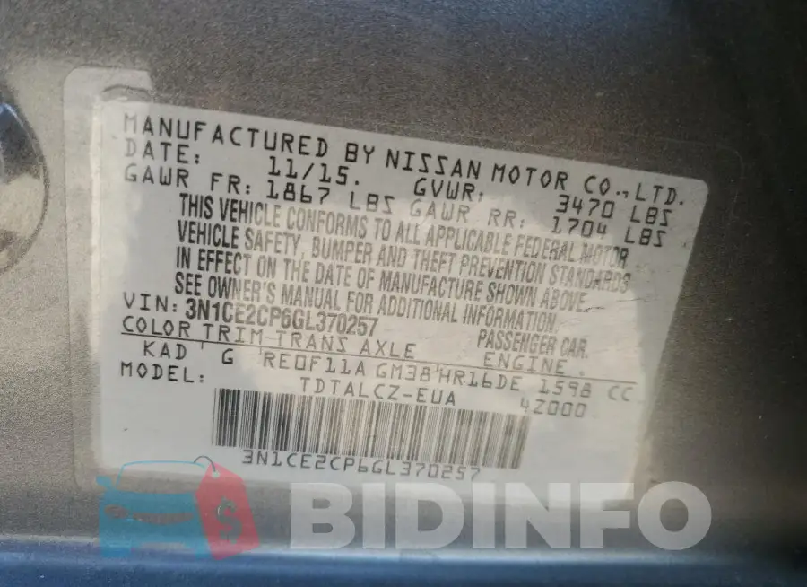 3N1CE2CP6GL370257 Photo# 12