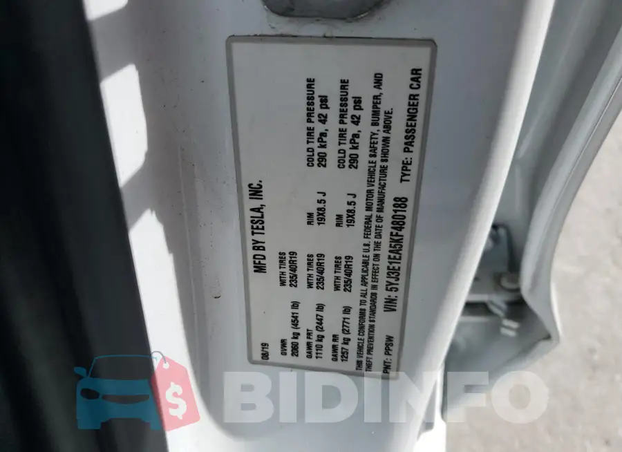 5YJ3E1EA5KF480188 Photo# 12