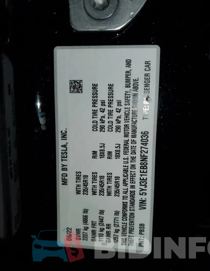 5YJ3E1EB8NF274036 Photo# 12