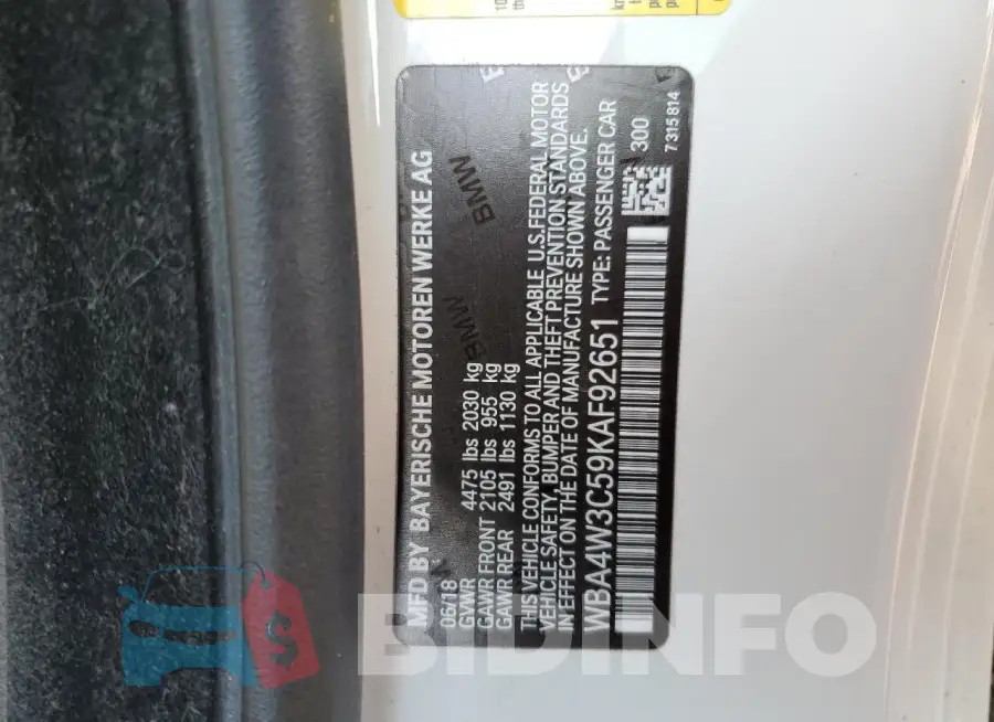 WBA4W3C59KAF92651 Photo# 12