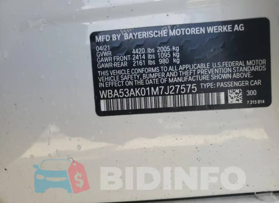 WBA53AK01M7J27575 Photo# 12