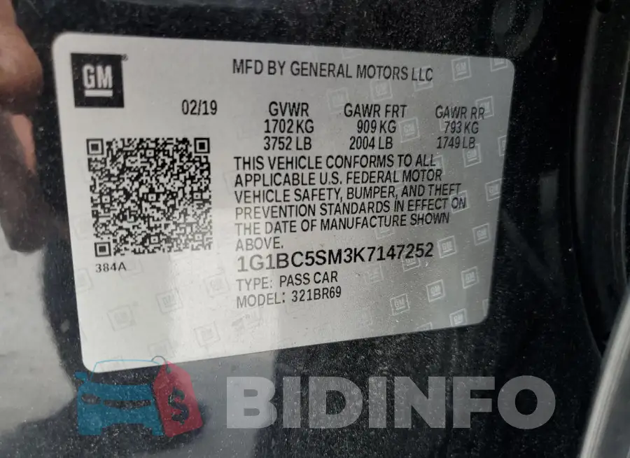 1G1BC5SM3K7147252 Photo# 12