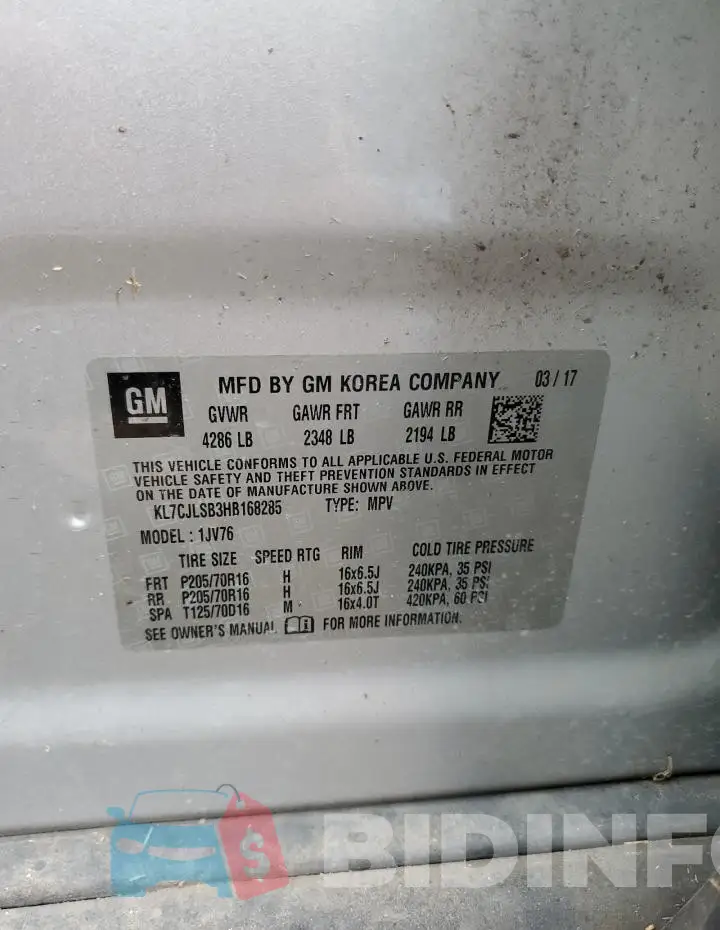 KL7CJLSB3HB168285 Photo# 13