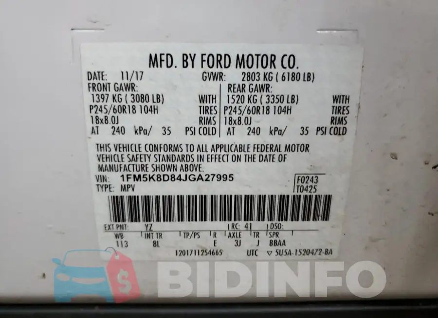 1FM5K8D84JGA27995 Photo# 13