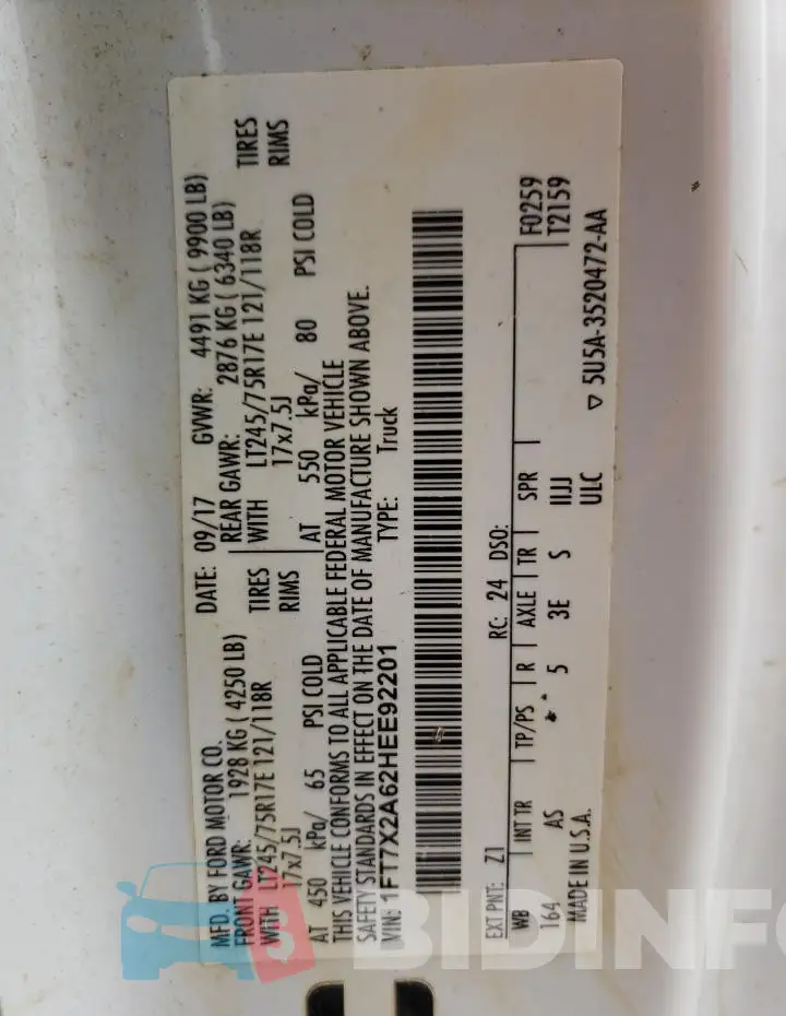 1FT7X2A62HEE92201 Photo# 13