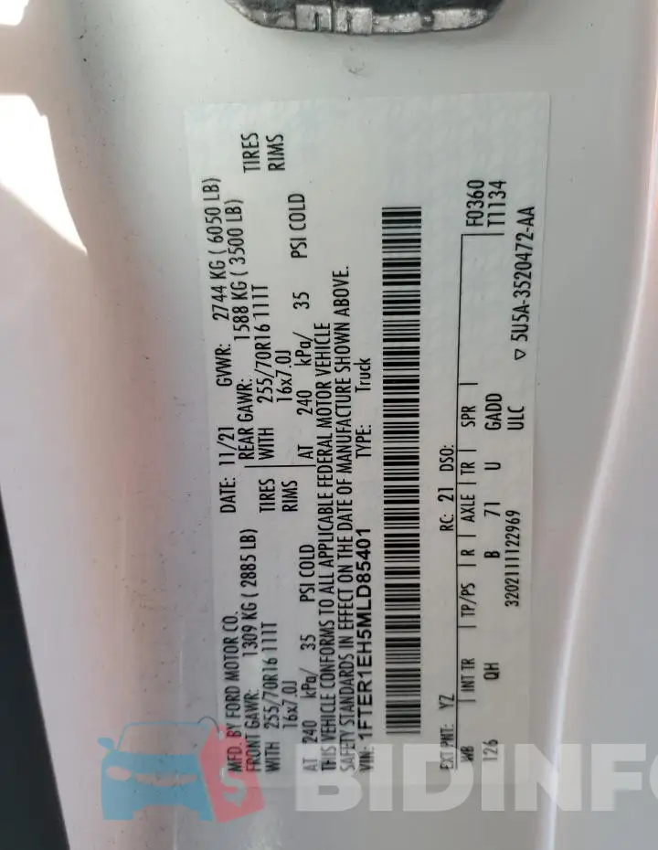 1FTER1EH5MLD85401 Photo# 12