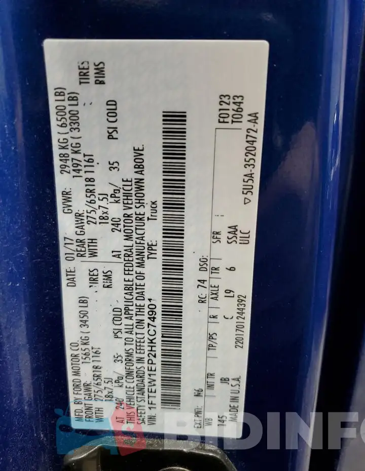1FTEW1EP2HKC74901 Photo# 12