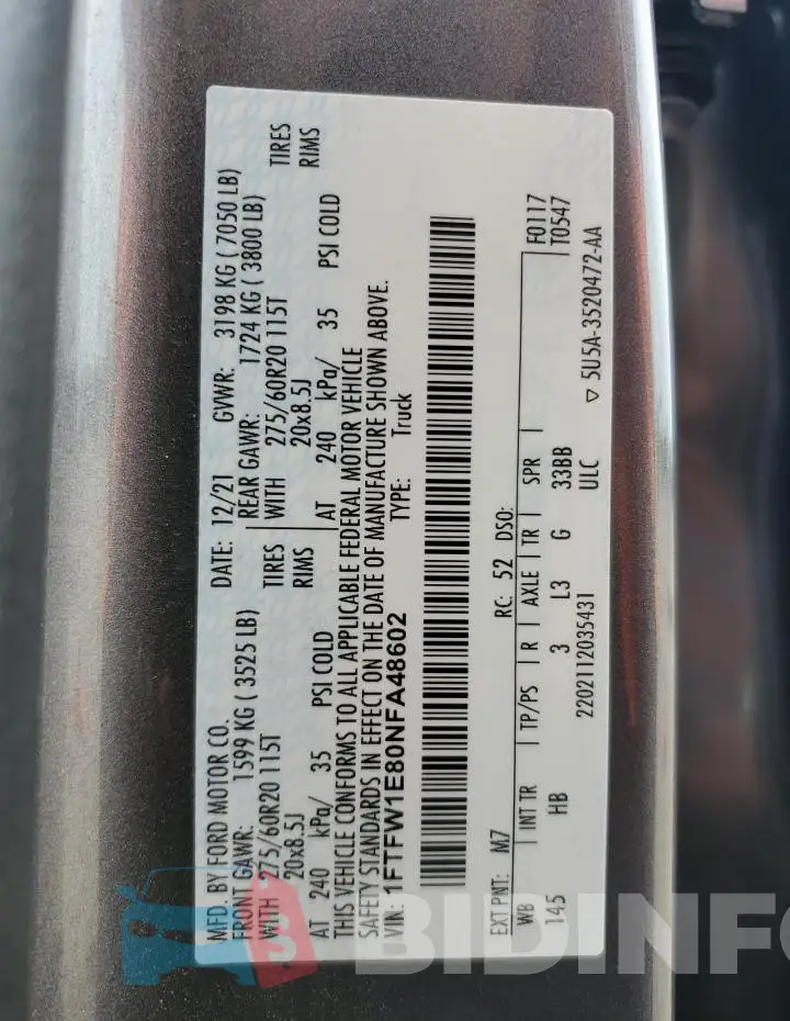 1FTFW1E80NFA48602 Photo# 12