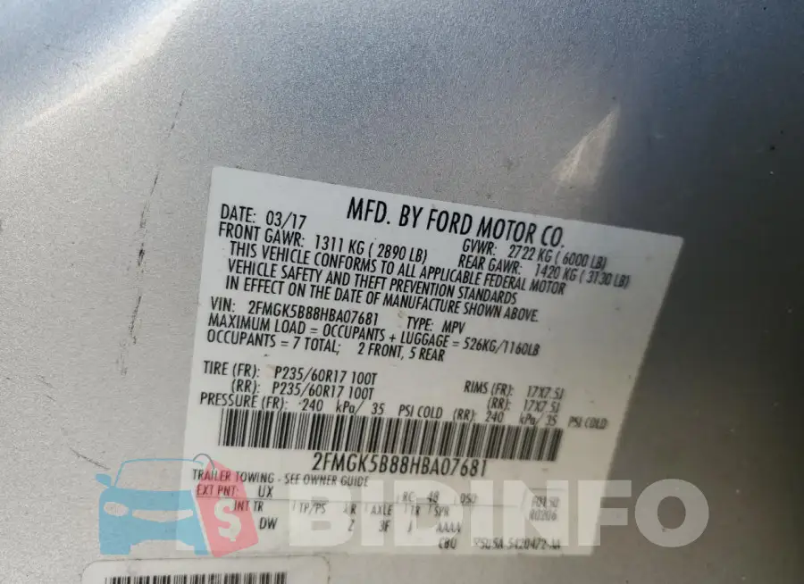 2FMGK5B88HBA07681 Photo# 13