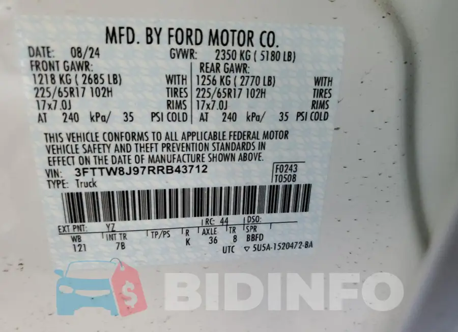 3FTTW8J97RRB43712 Photo# 13