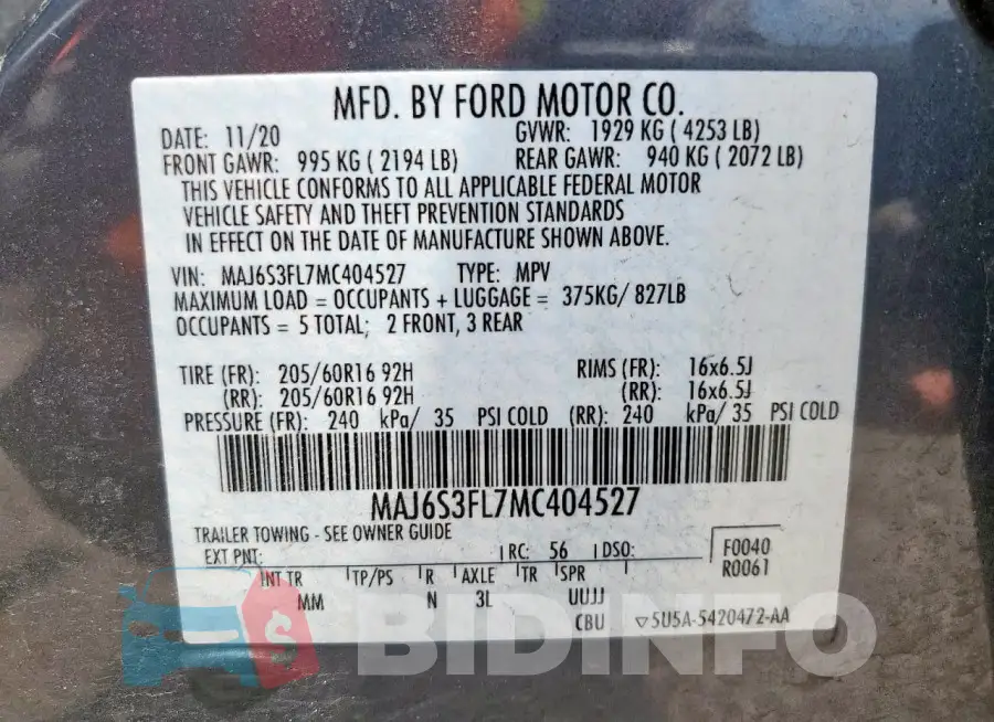 MAJ6S3FL7MC404527 Photo# 13