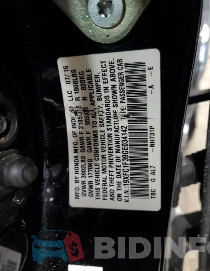 19XFC1F39GE034142 Photo# 12