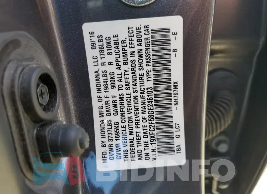 19XFC2F58GE246103 Photo# 13