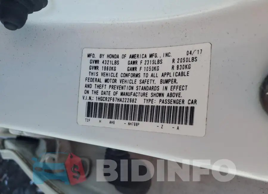 1HGCR2F67HA222682 Photo# 12