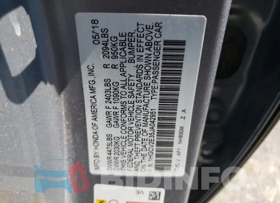 1HGCV2E35JA042951 Photo# 12
