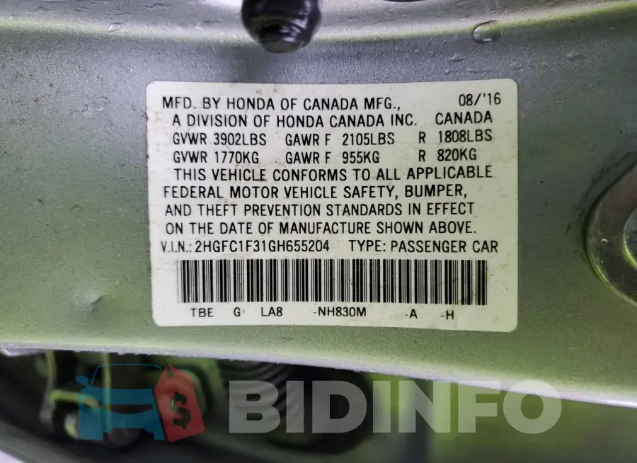 2HGFC1F31GH655204 Photo# 12